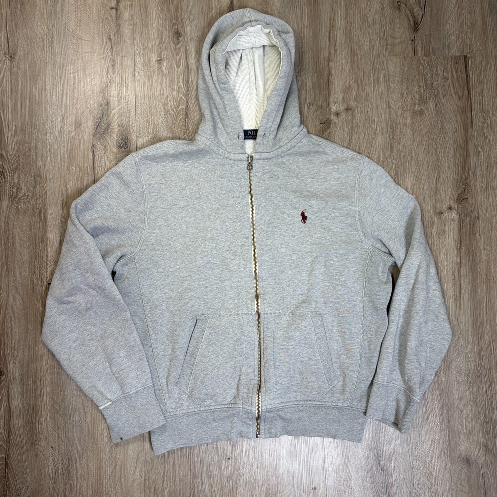 Polo Ralph Lauren Thermal Waffle Knit Hoodie Large Gray Full Zip